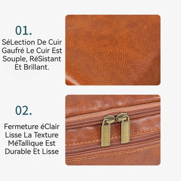 trousse de toilette 320g double matériau en cuir imperméable grande capacité portable peut être porté à la main sac à cosmétiques